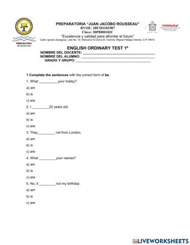 Ordinary test first semester 2021-2022