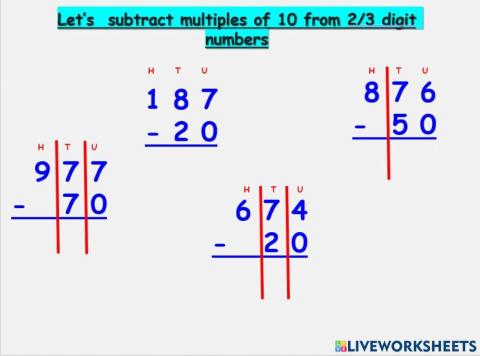 Math subtraction multiples of 10
