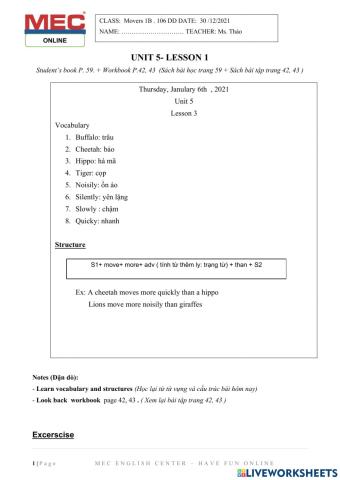 Movers 2B- Unit 3- Lesson 5