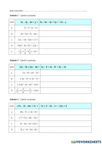 Redukacja wyrażeń algebraicznych