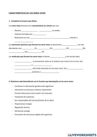 Características de los seres vivos