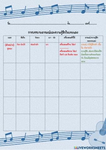 การบรรยายอารมณ์และความรู้สึกในบทเพลง