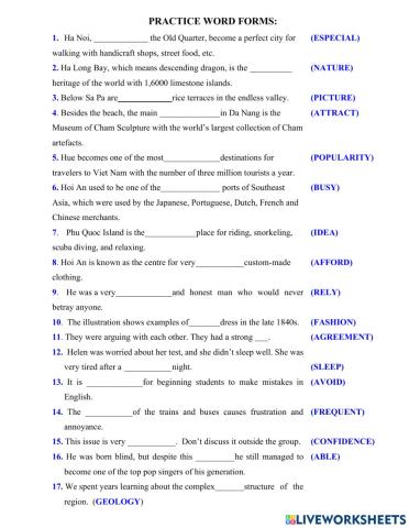 Practice word form - English 9 - HK1