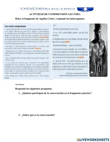 Actividad de comprensiòn lectora