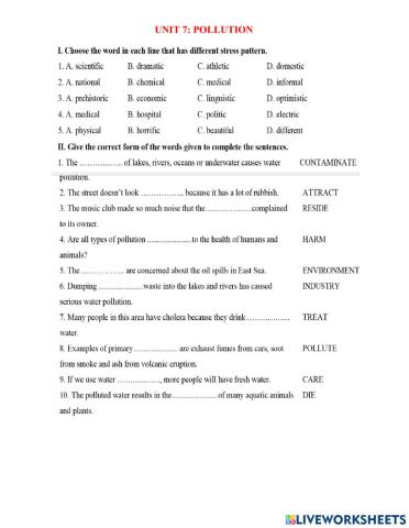 Unit 7:Pollution Grade 8