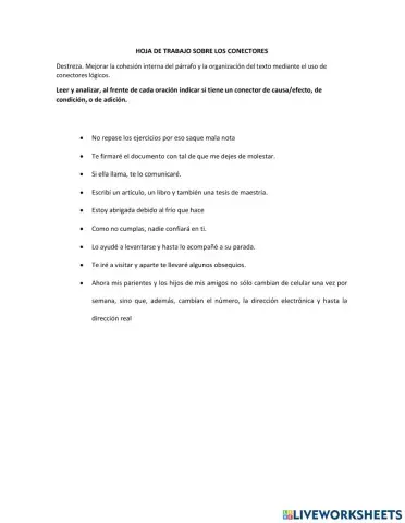 Conectores de condición, causa-efecto y adición