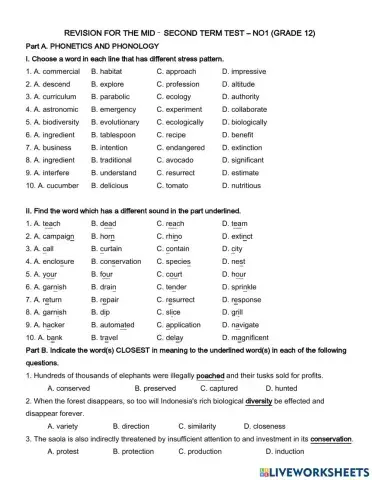 Revision for the mid –  second term test – no1 (grade 12)
