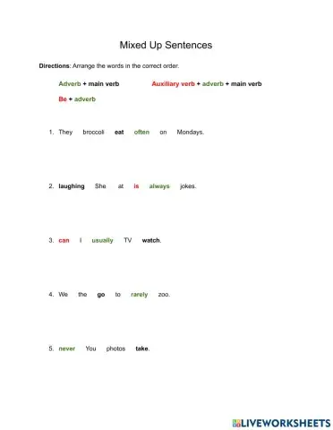 Adverbs of Frequency - Mixed Up Sentences