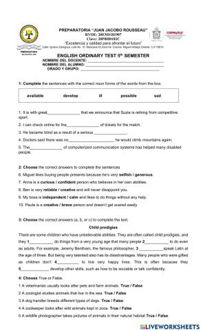 Examen ordinario 5to semestre