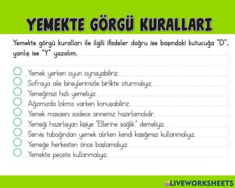 Yemekte Görgü Kuralları