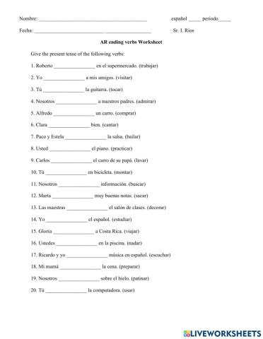 AR ending verbs in Spanish