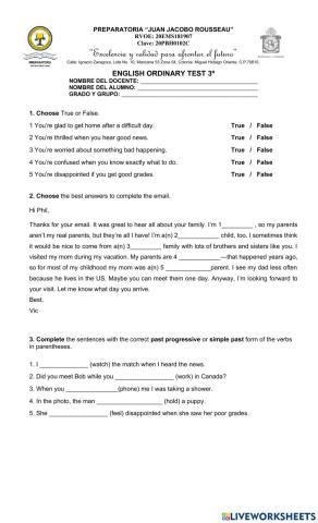 Examen ordinario tercer semestre