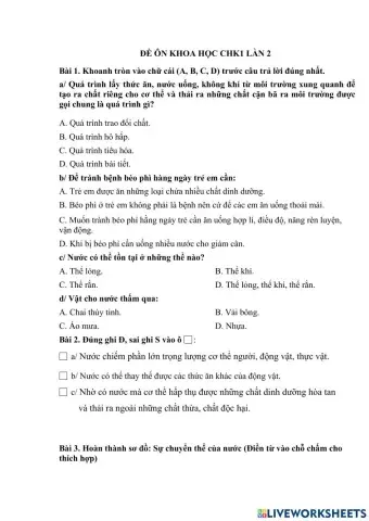 Ôn tập CHK1  khoa học 4 lần 2