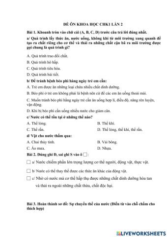 Ôn tập CHK1  khoa học 4 lần 2