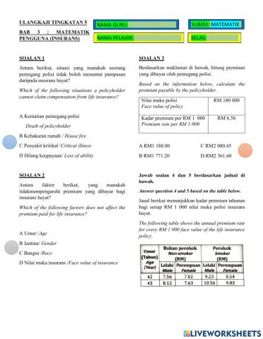 Bab 3 matematik pengguna(insurans)