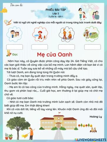 Phiếu bài tập Tiếng Việt - tuần 16