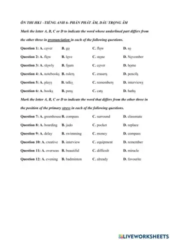 On thi hk1 tieng anh 6 phat am