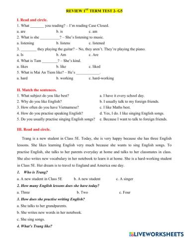 Review 1st Term Test 2- G5