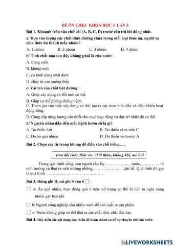 Đề ôn chk1  khoa học 4  lần 3