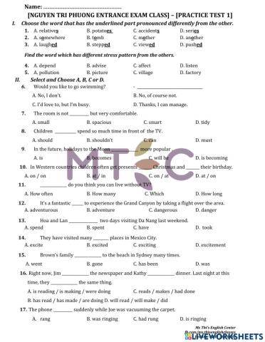 Grammar - practice test no 1