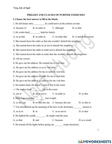 Phrases and Clauses of Purpose