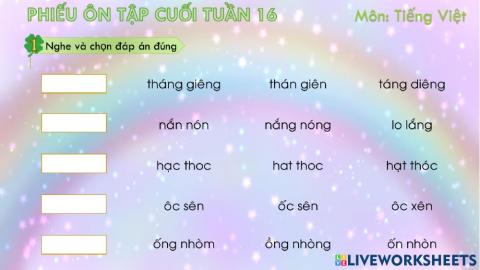 Phiêu ôn tập cuối tuần 16