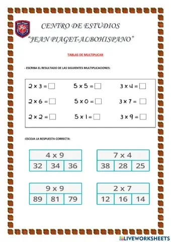 Tablas de multiplicar