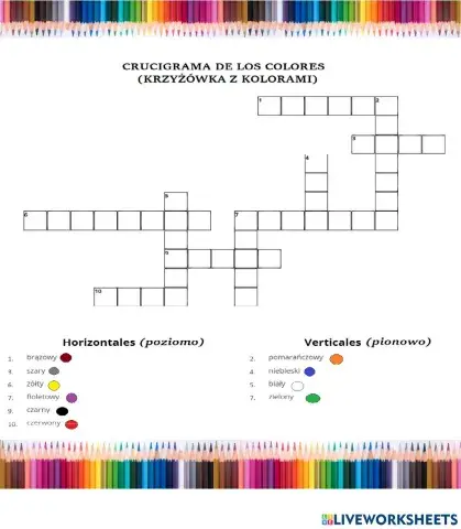 Los colores - crucigrama