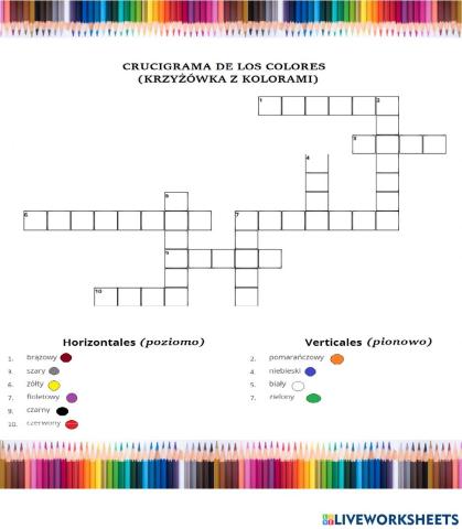 Los colores - crucigrama