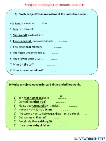 Subject and object pronouns