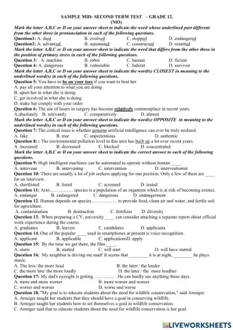 Sample mid- second term test   – grade 12.(n03)