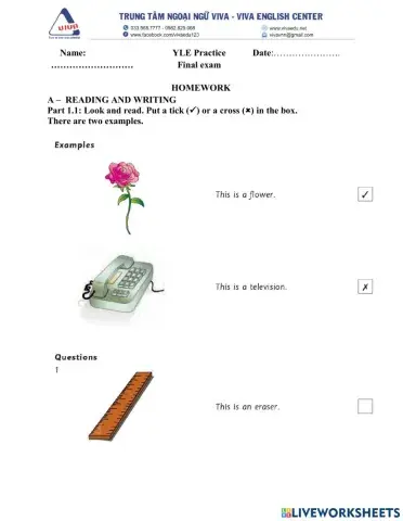 Idict 1-Final exam-Skill practice: Reading and writting part 1, 2