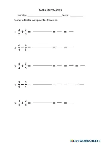Sumas y restas de fracciones
