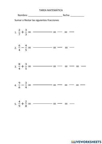 Sumas y restas de fracciones