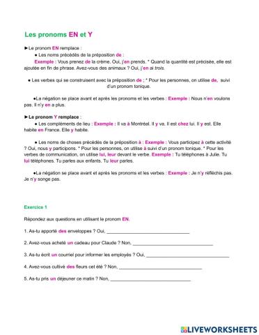 Les pronoms EN et Y