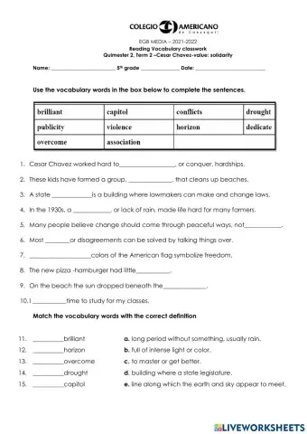 Cesar  chvez vocabulary