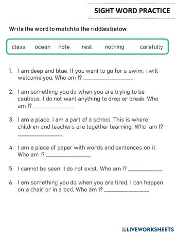 Sight word practice w1