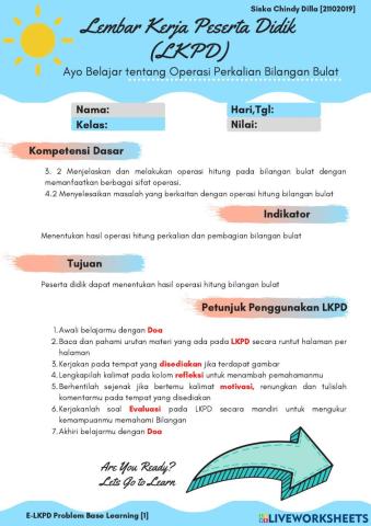 LKPD Operasi Perkalian Bilangan Bulat Kelas 6