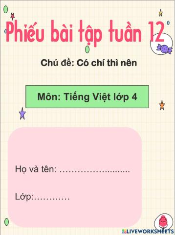 Phiếu bài tập Tiếng Việt Tuần 12