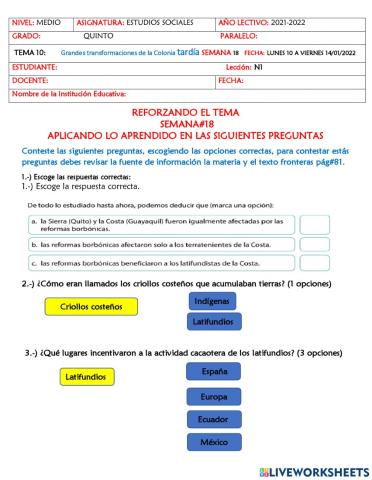 Grandes transformaciones de la Colonia tardía