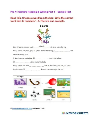 Pre A1 Starters Reading & Writing Part 4 – Sample Test