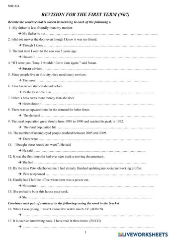 Revision for the first Term test