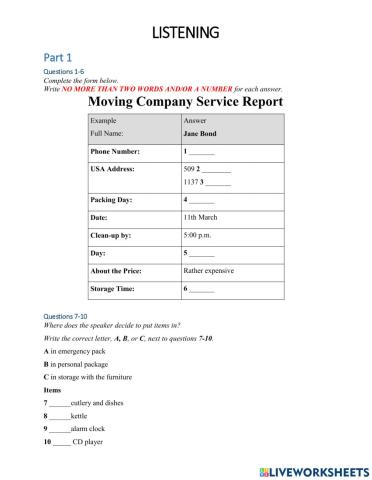 Final test Reading and Listening IELTS Basic