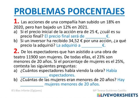 Problemas de porcentajes