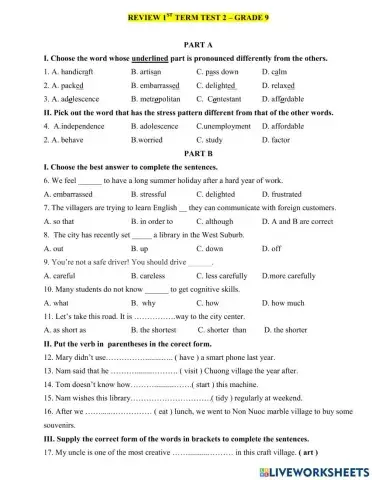 Review 1st Term Test 2- G9