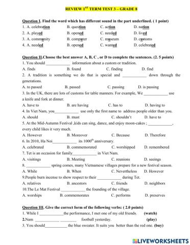 Review 1st Term Test 4-G8