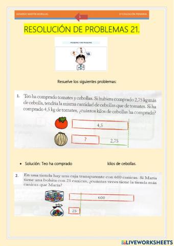 Resolución de problemas. Ficha 21.