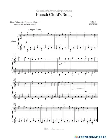 Piano Grade 1 French Child's Song