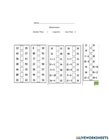 Greater Than, Equal to , Less Than