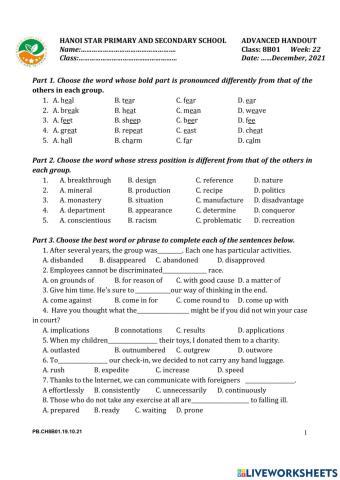 GR8. Advanced handout. Test 16